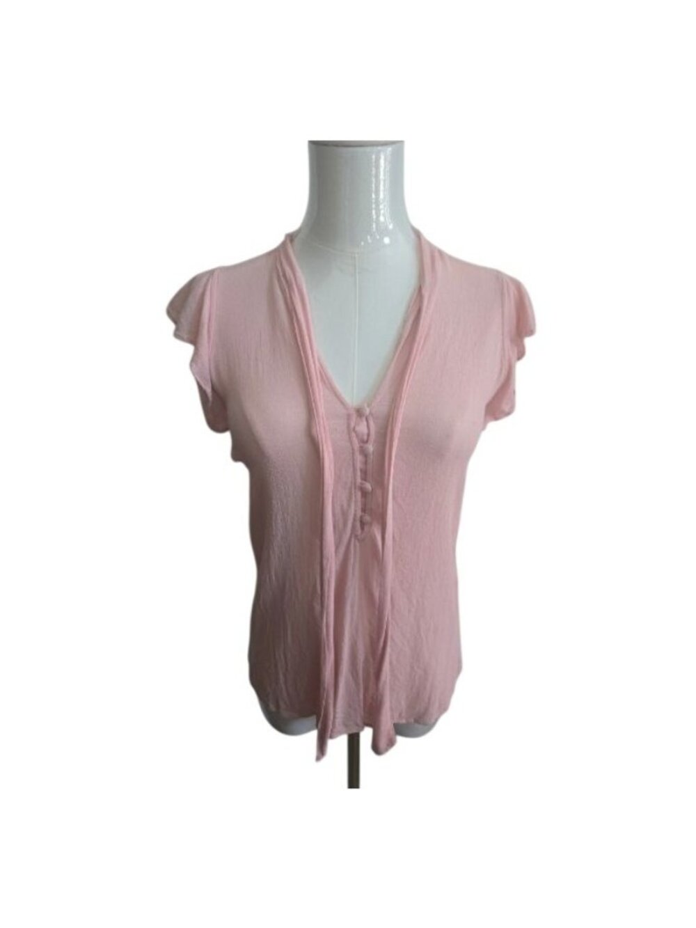 Abercrombie & Fitch Sheer Light Pink Ruffle Sleeve Tie-Neck Blouse Womens Size S